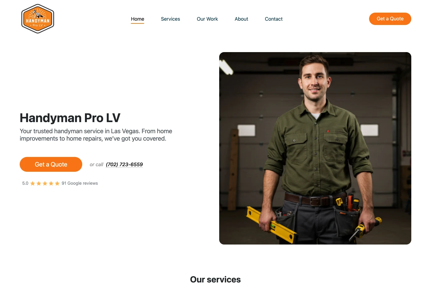 Handyman Pro Las Vegas website — local business web design Las Vegas by WebsiteSRQ