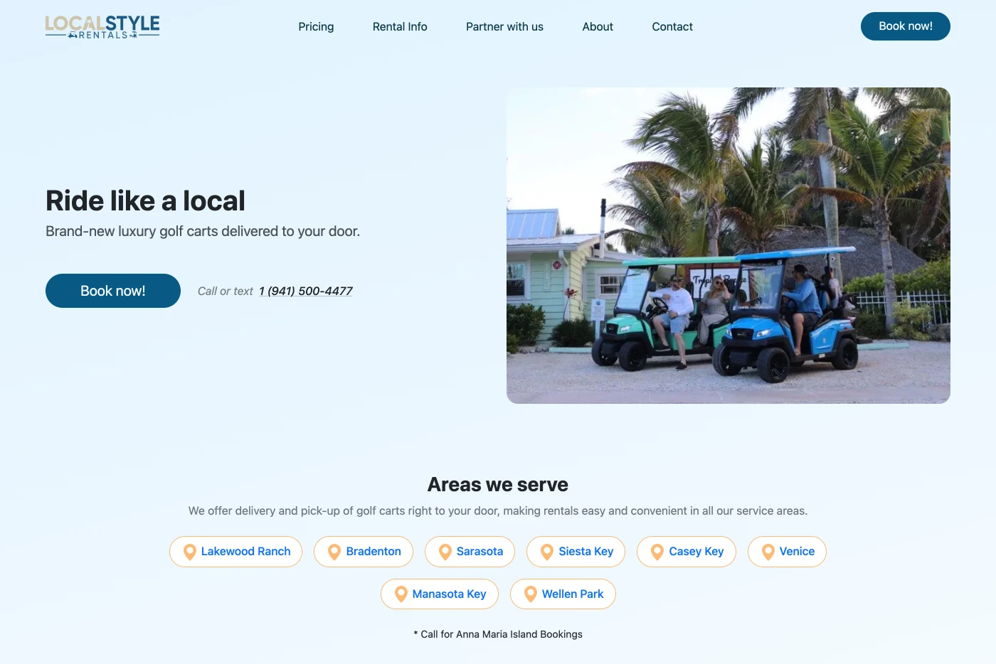 Local Golf Cart Rentals website — web design Sarasota FL by WebsiteSRQ