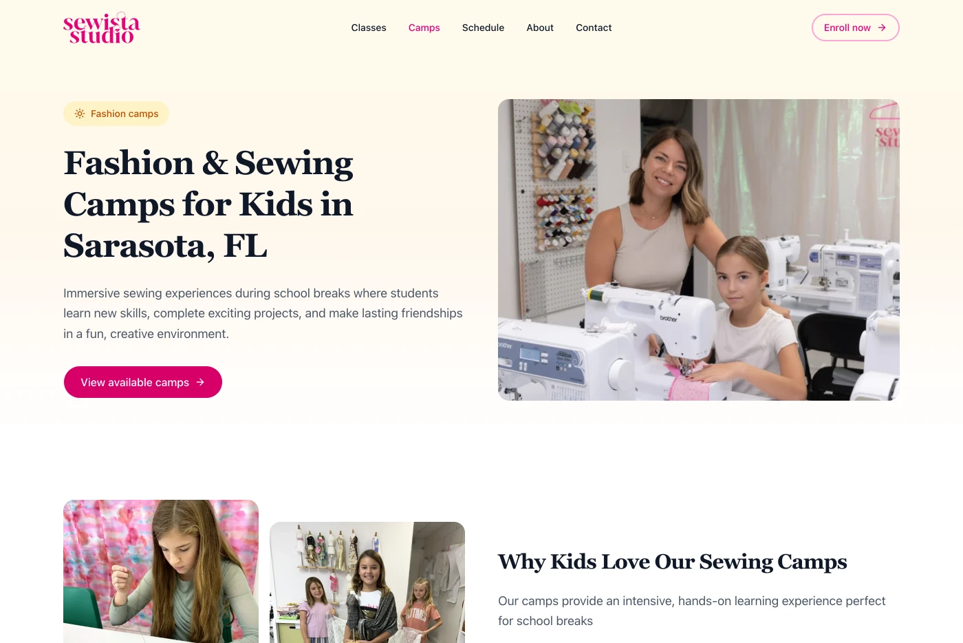 Sewista Studio sewing school website redesign by WebsiteSRQ — web design Sarasota FL